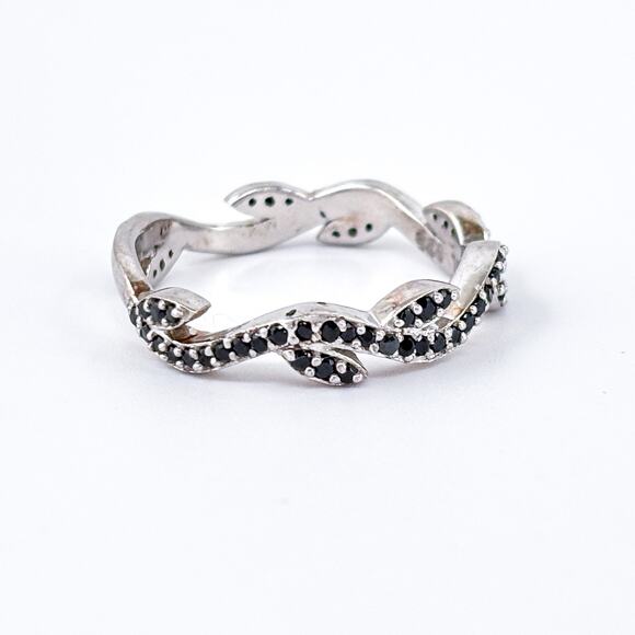 *As Is Missing a Stone* Sterling Silver Black Tourmaline Vine Band Ring Size 10 - Picture 4 of 10